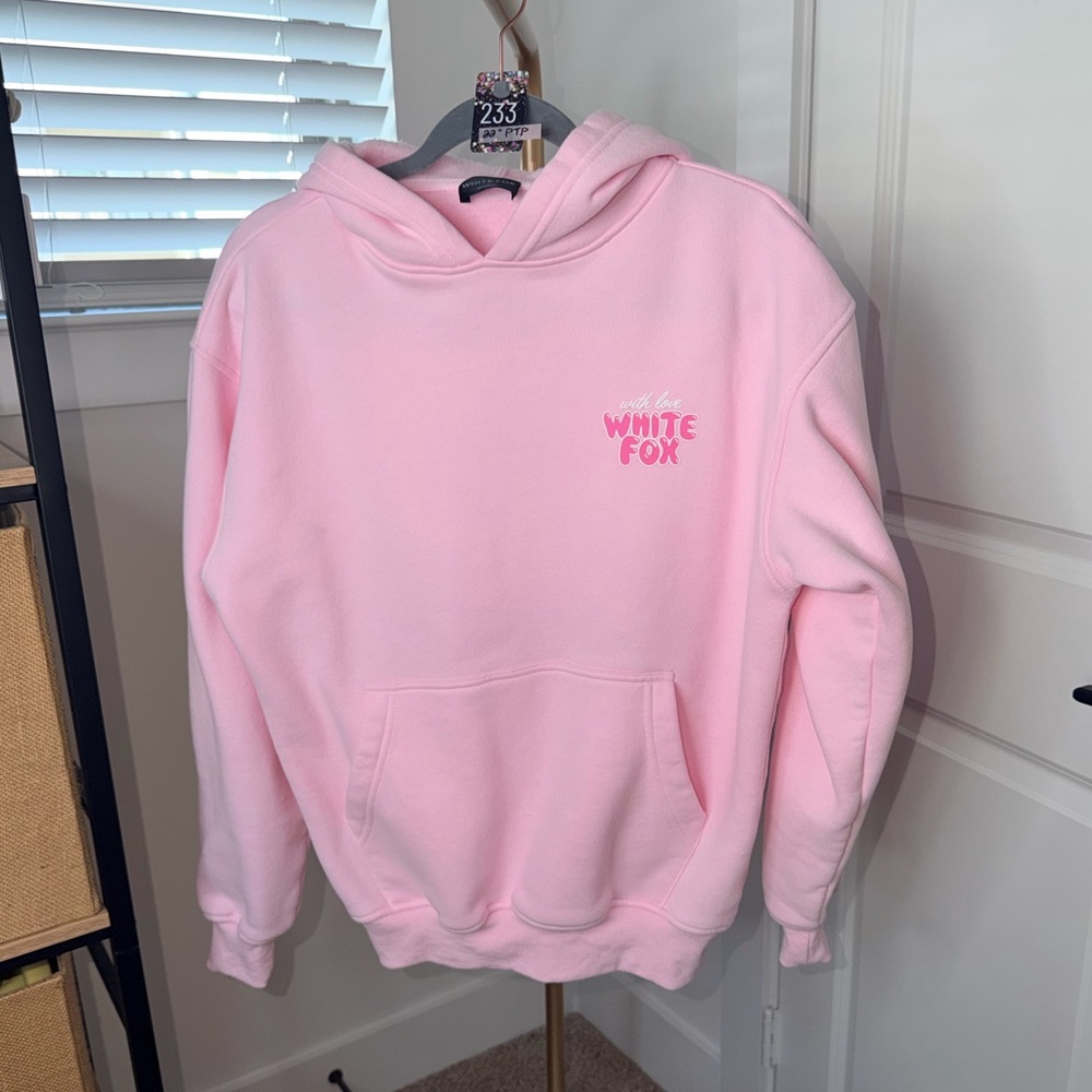 SOLD 233. White Fox With Love Always Oversized Hoodie Baby Pink - Picture 1 of 7